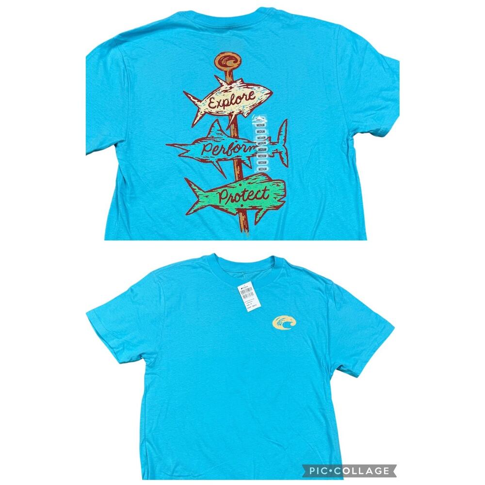 Costa Go Fishing Caribbean Directional Sign Blue Cyan T-shirt M